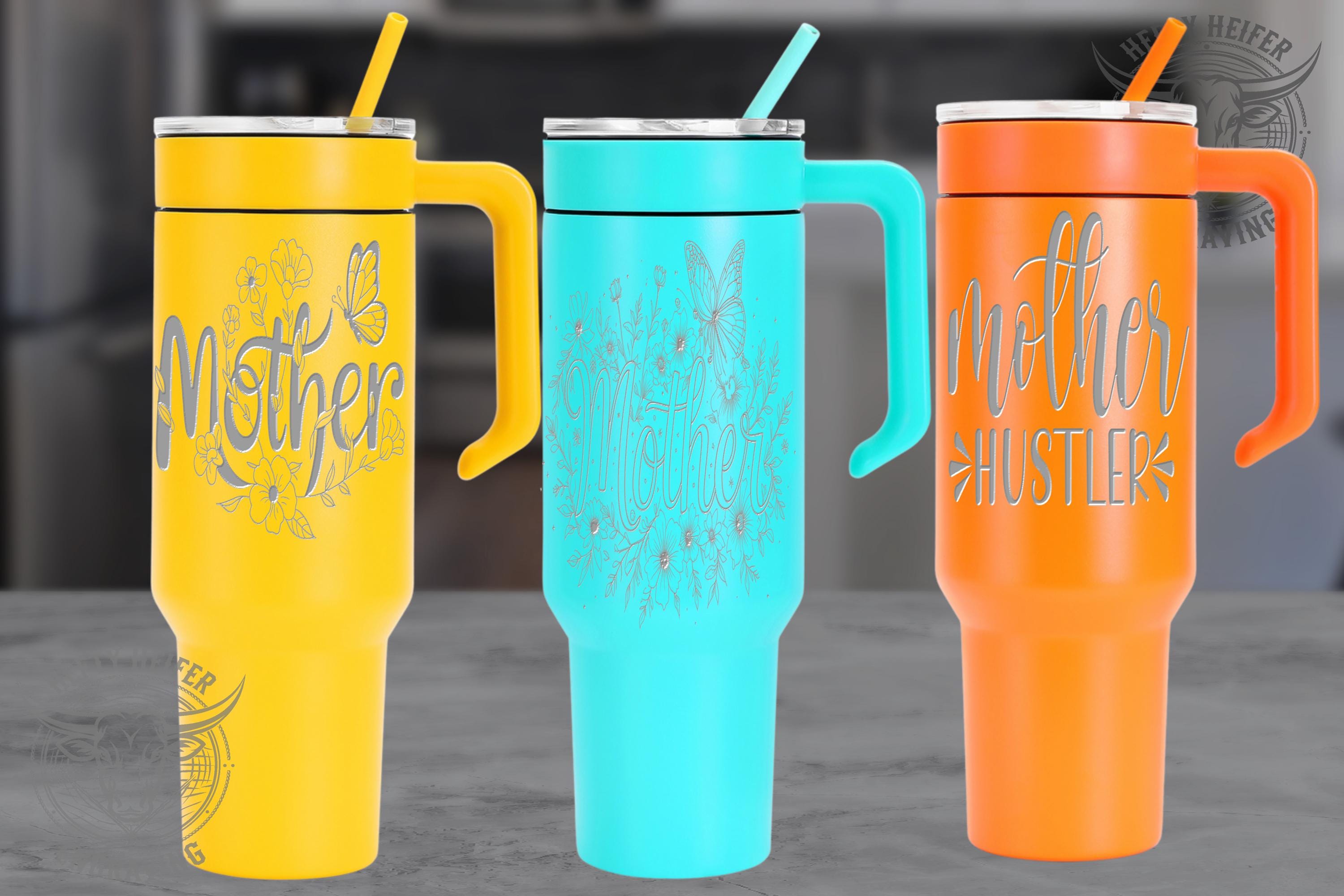 40 oz Floral Butterfly Mother Tumbler – Laser Engraved Travel Mug for Mom