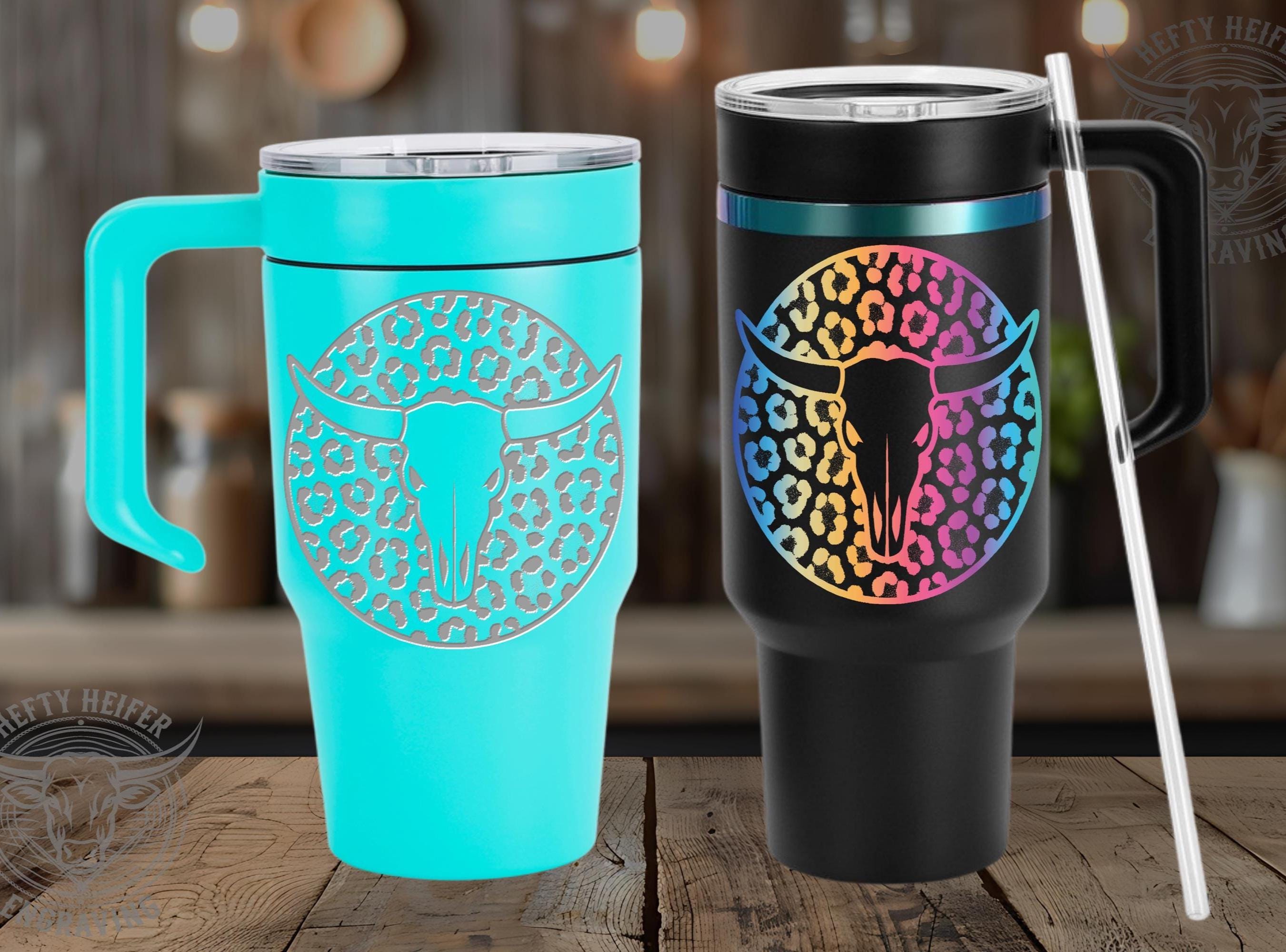 Bull Skull Cow Print Tumbler